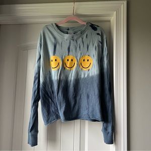 No Boundaries Tie Dye Blue Long Sleeve Shirt with Smiley Faces